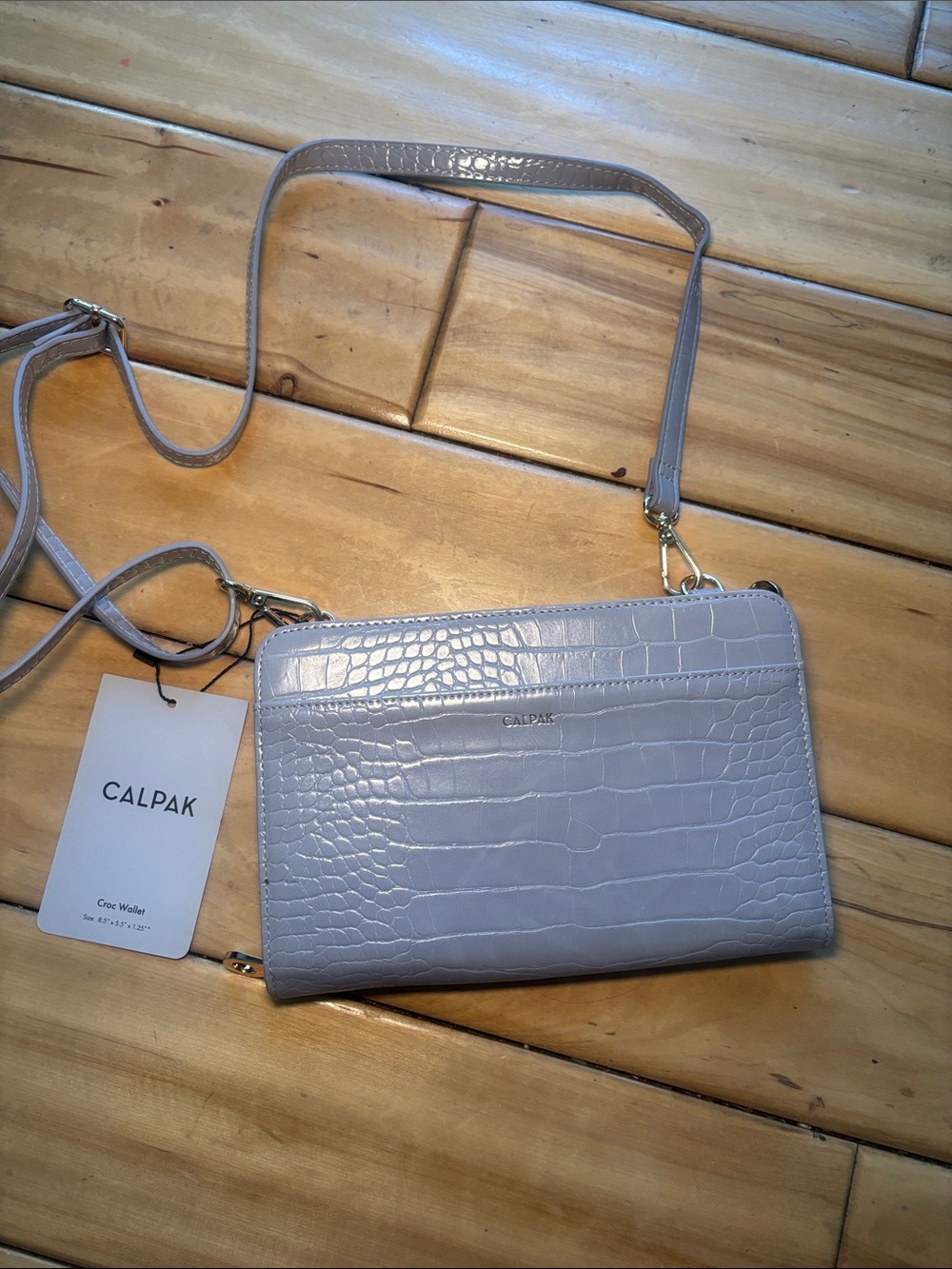 Calpak Lilac Croc-Embossed Crossbody Wallet Bag